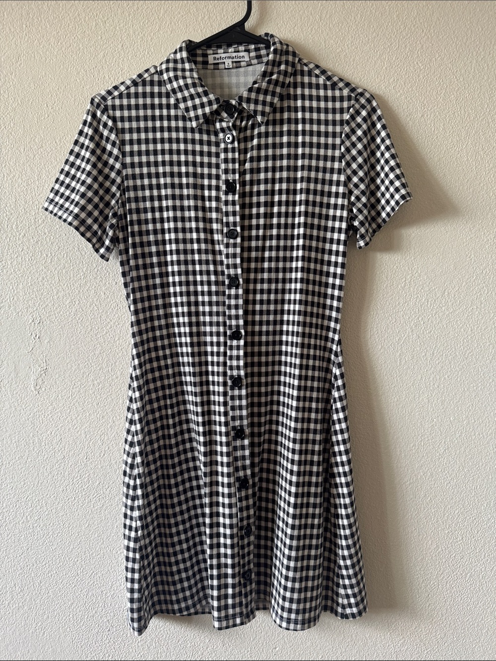 Reformation - Black & White Gingham Button-Up Dress - Size S